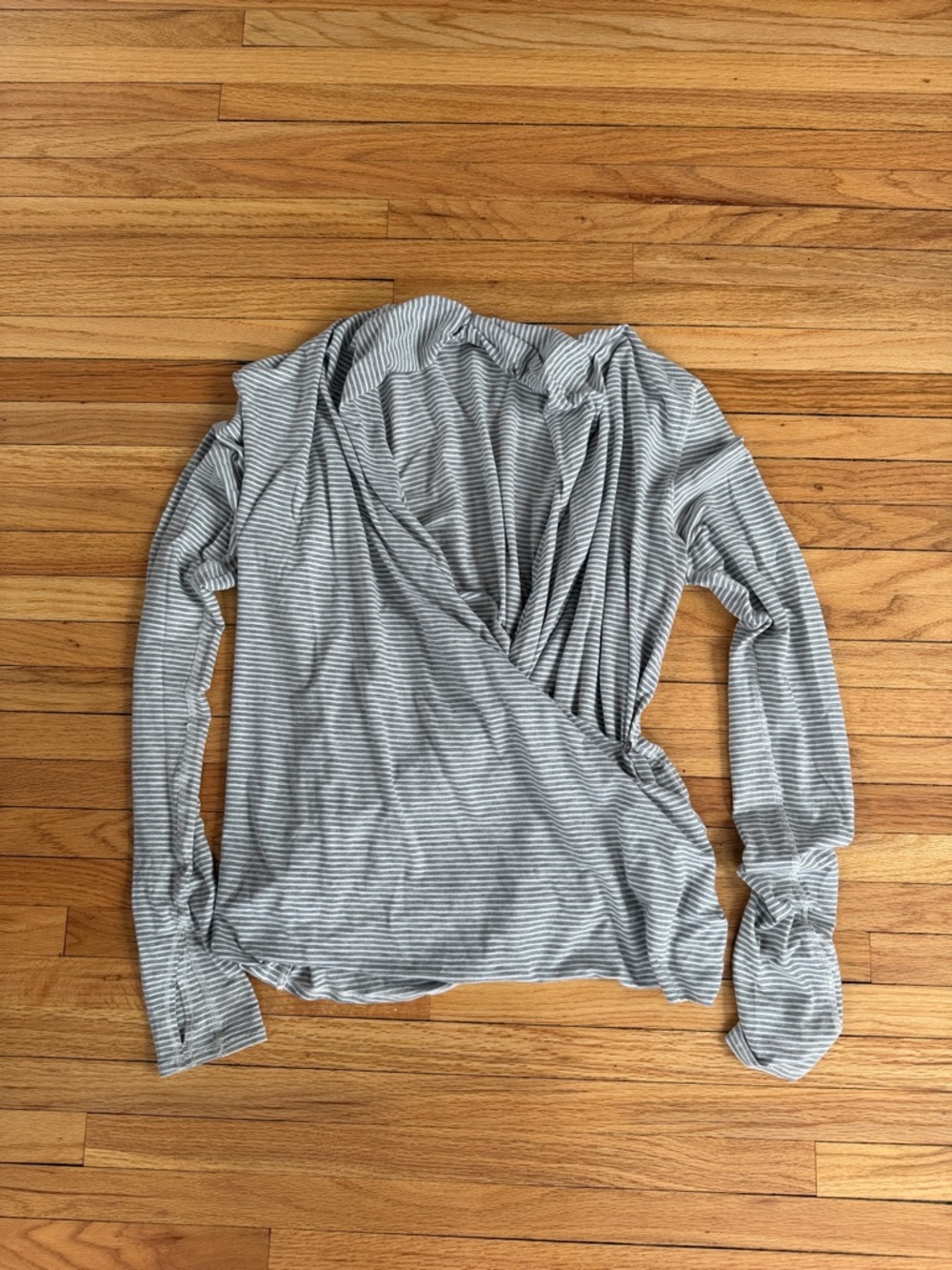 lululemon athletica Gray Striped Wrap-Style Long Sleeve Top